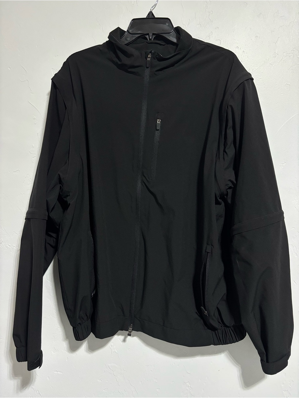 Walter Hagen Men's XL Black Windbreaker Jacket Zip Off Sleeves FLAW Zipper